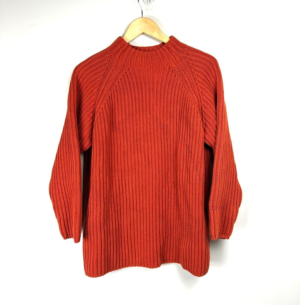 VTG Field Gear Mens Burnt Orange Ribbed Cotton Mock Neck Raglan Sweater M Grunge